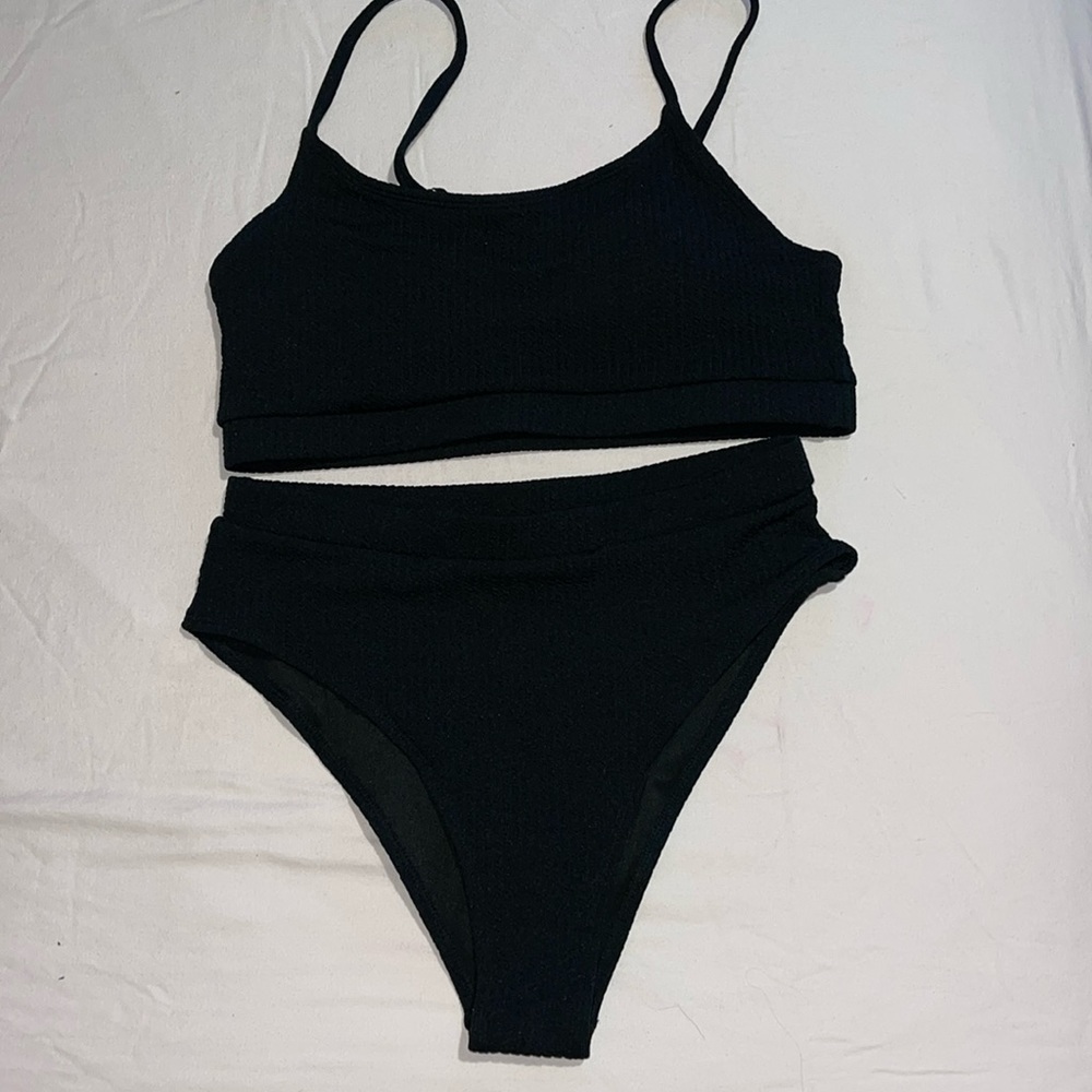 Lilosy High Waisted Tummy Control Ribbed Bikini Crop Top